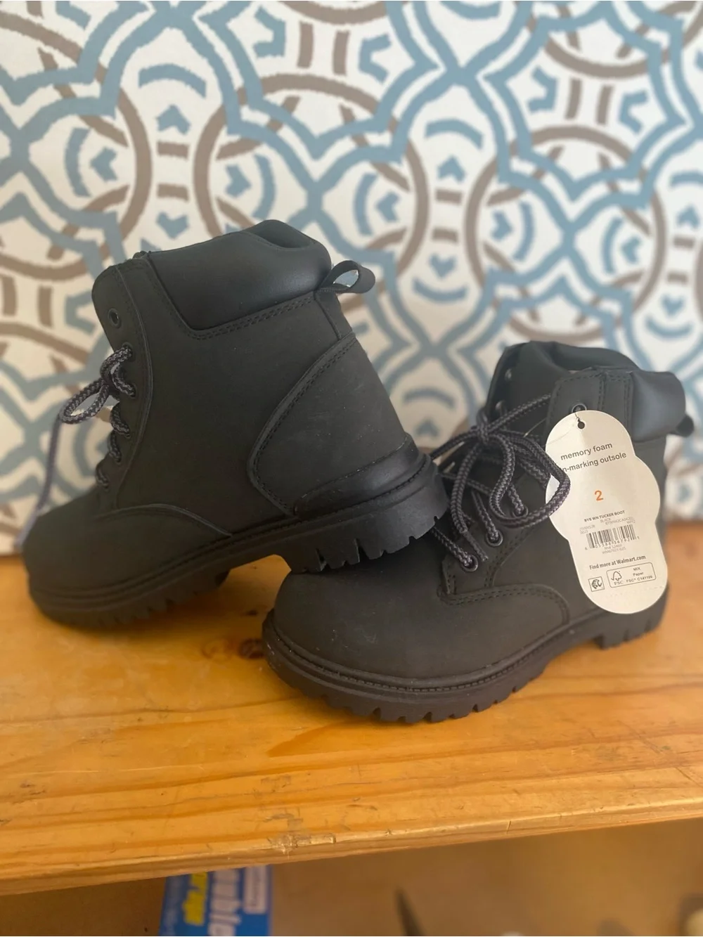 Kids Black Lace-Up Ankle Boots with Cushioned Insole